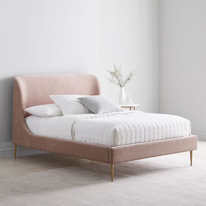 Lana Upholstered Bed by West Elm Mauve Distressed Velvet Queen Designer Discount Club