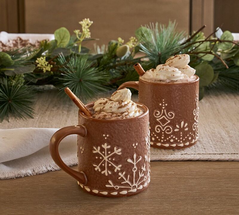 Gingerbread Stoneware Mugs, Mixed Set of 2