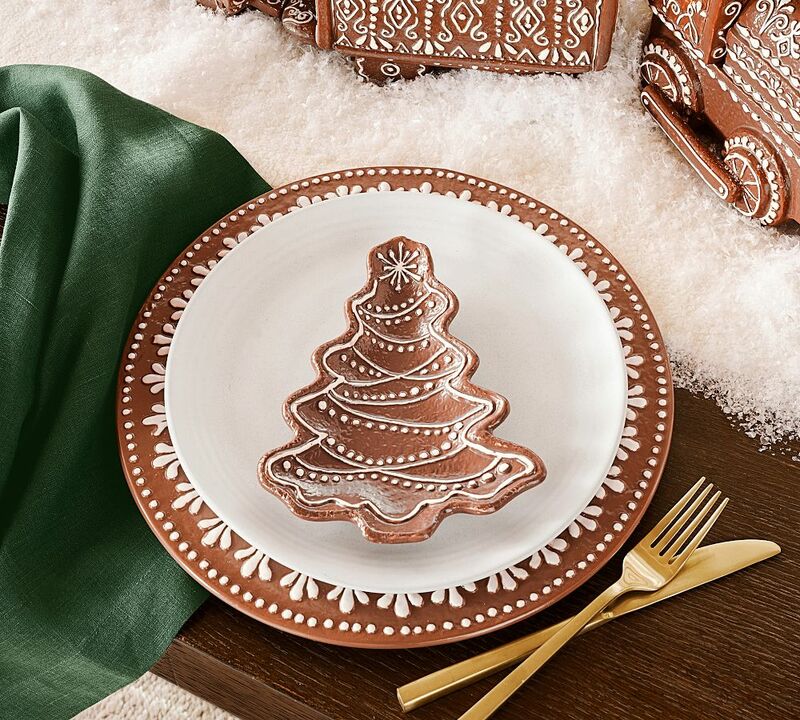 Gingerbread Tree Stoneware Appetizer Plates, Set of 4 - Brown