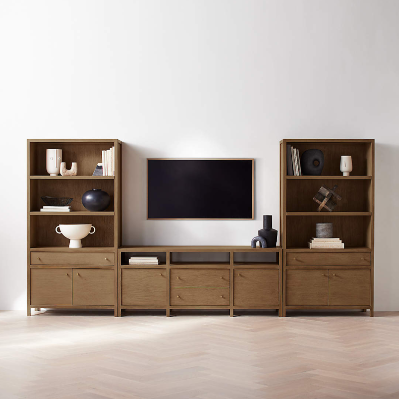 Keane Driftwood 72" Media Console with 2 Storage Bookcases