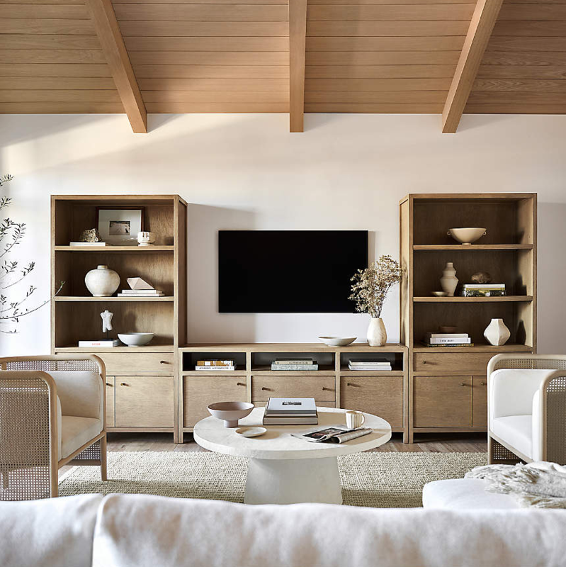 Keane Weathered Natural Wood 86" Media Console with 2 Storage Bookcases