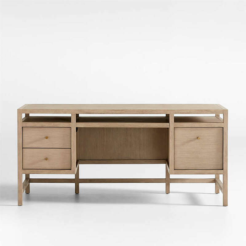 Keane 65" Weathered Natural Wood Desk with Outlets