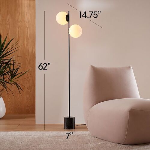 Sphere and Stem Floor Lamp Antique Brass Milk Glass (62")