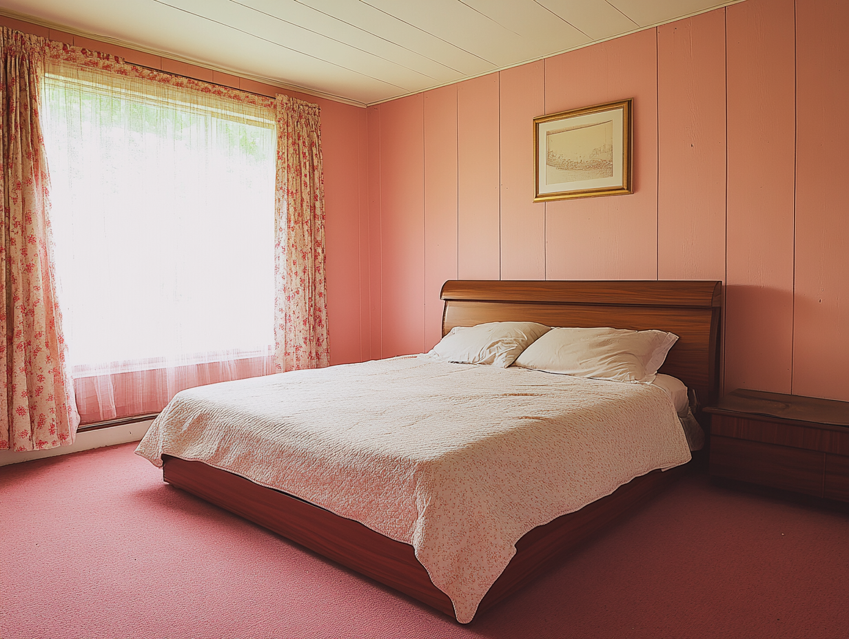 Bed with just 2 pillows, no texture and mostly monotone